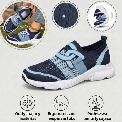 Ortopedyczne buty sportowe z siatki: z podparciem łuku stopy łagodzącym ból; miękkie wyściełanie.
