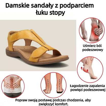 🔥 Letnie sandały ortopedyczne dla kobiet — z podparciem łuku stopy, płaską podeszwą i szerokim fasonem — idealny wybór dla ulgi przy zapaleniu powięzi podeszwowej — chodź z lekkością przy każdym kroku i pożegnaj ból ✅