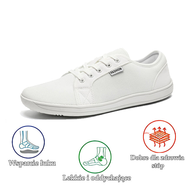 Ortopedyczne buty sportowe z siatki: z podparciem łuku stopy łagodzącym ból; miękkie wyściełanie.