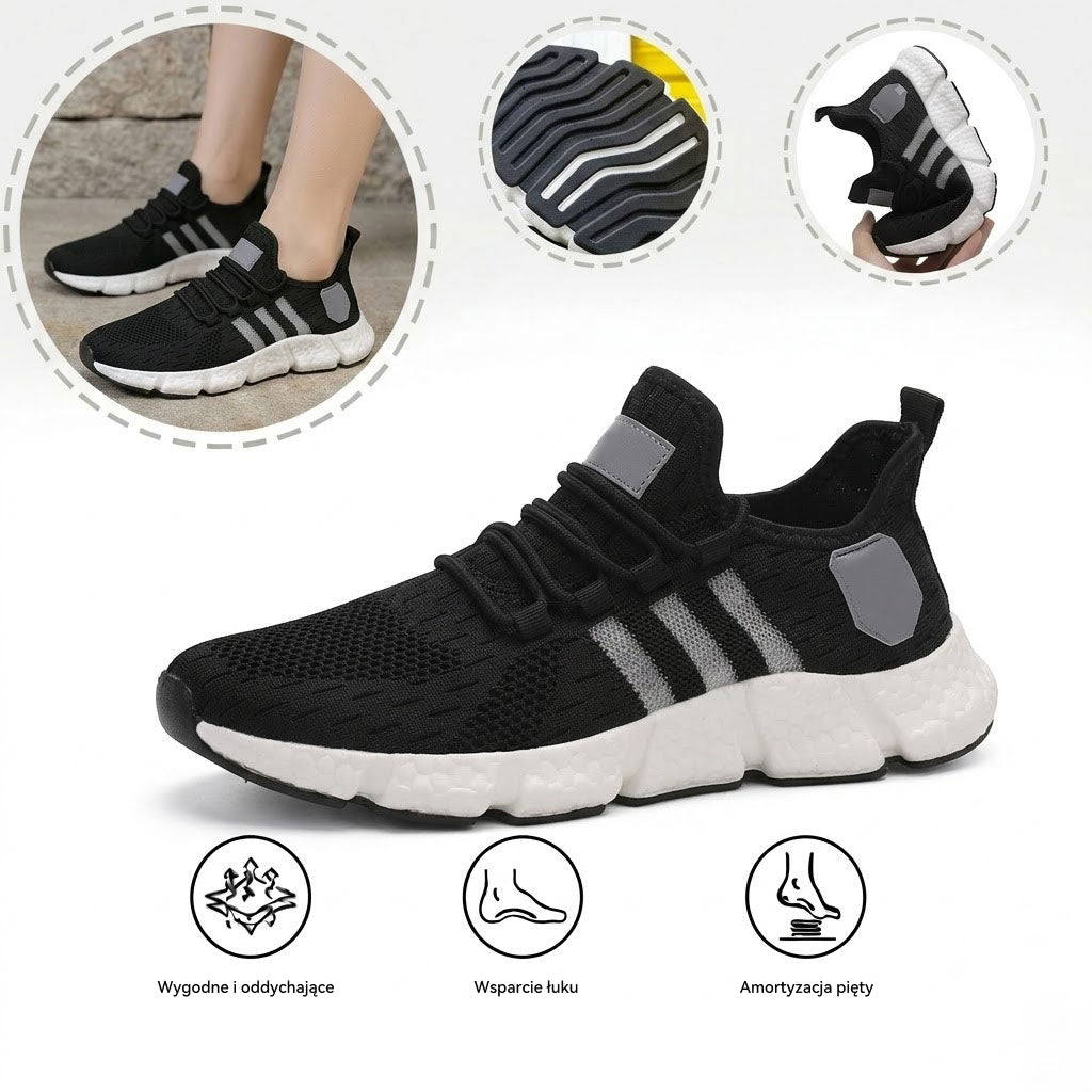 Ortopedyczne buty sportowe z siateczką — z podparciem łuku stopy, łagodzące ból; miękkie i amortyzujące.
