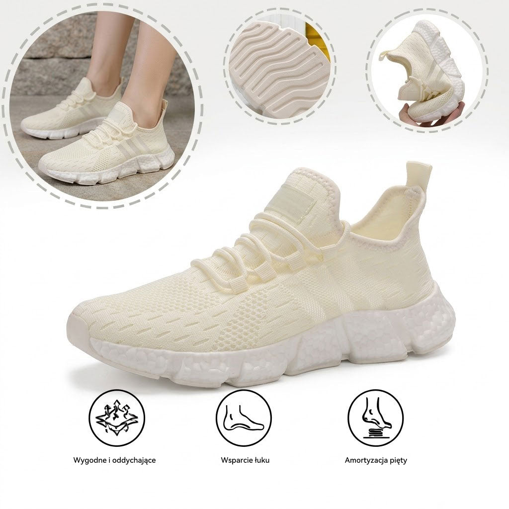 Ortopedyczne buty sportowe z siateczką — z podparciem łuku stopy, łagodzące ból; miękkie i amortyzujące.