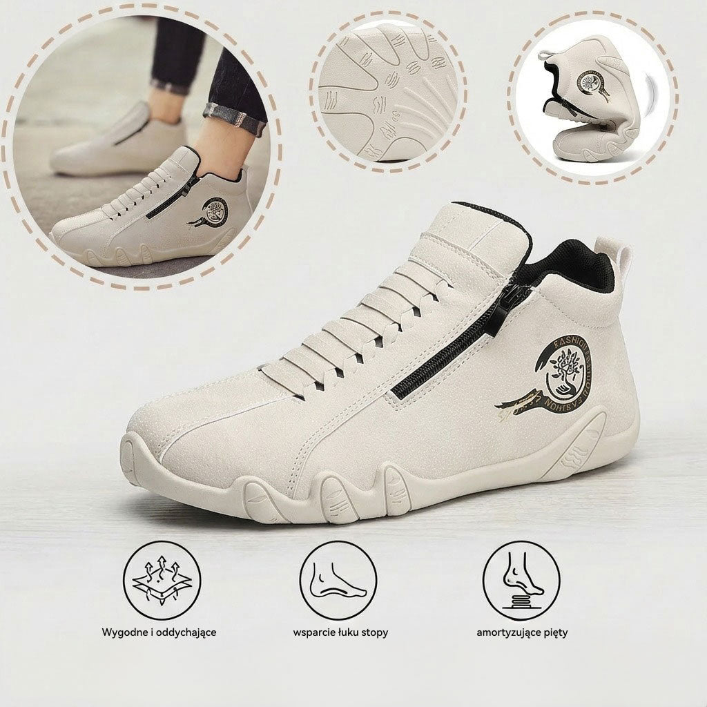 Wygodne buty ortopedyczne – ergonomiczne podparcie łuku stopy, łagodzące ból, szeroki krój, który nie uciska stóp.