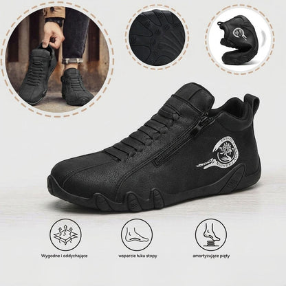 Wygodne buty ortopedyczne – ergonomiczne podparcie łuku stopy, łagodzące ból, szeroki krój, który nie uciska stóp.