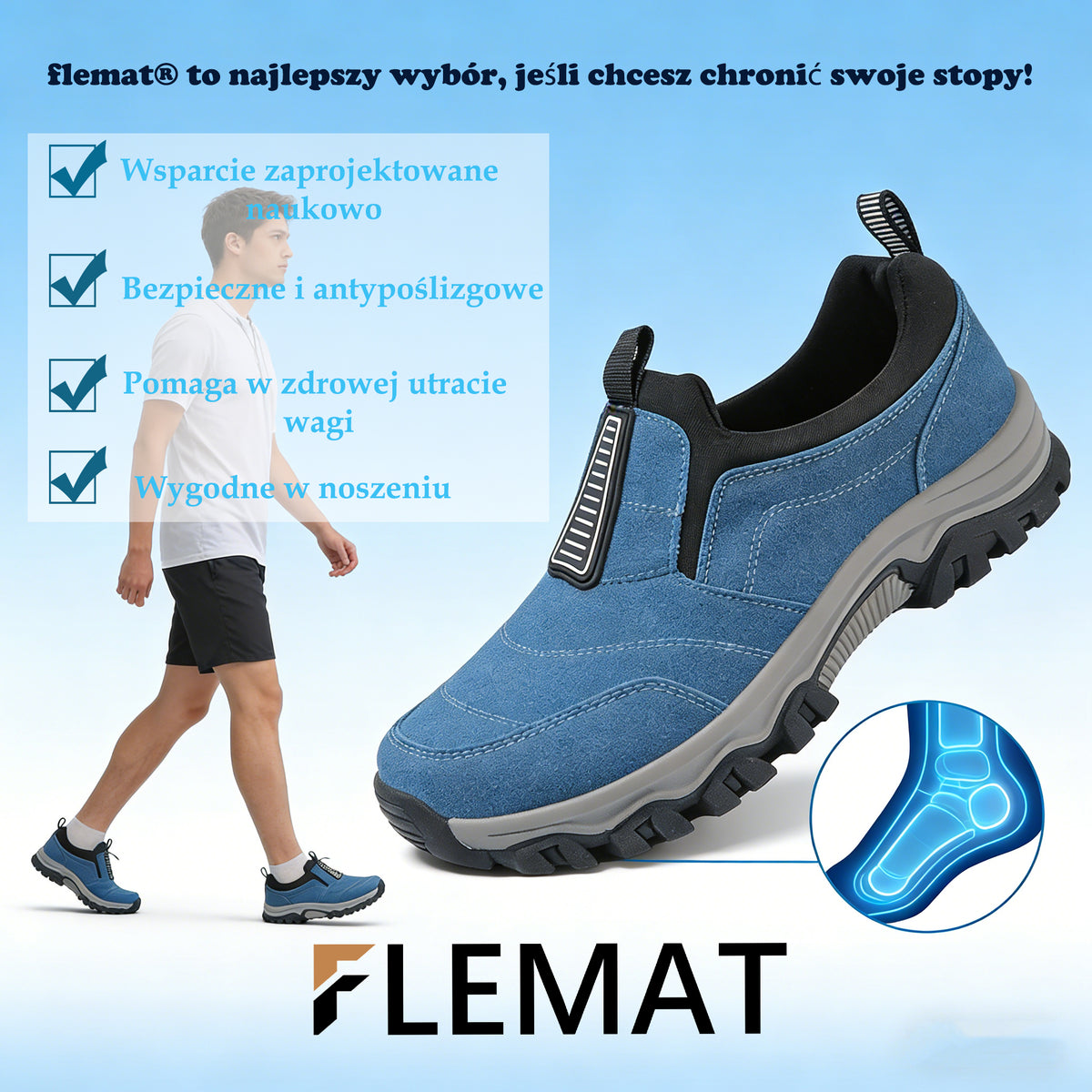 Flemat® – Ergonomicznie zaprojektowane medyczne obuwie ortopedyczne, które łagodzi bóle pleców, stawów i nóg.
