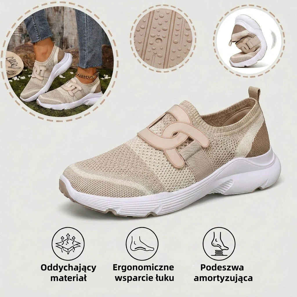 Ortopedyczne buty sportowe z siatki: z podparciem łuku stopy łagodzącym ból; miękkie wyściełanie.