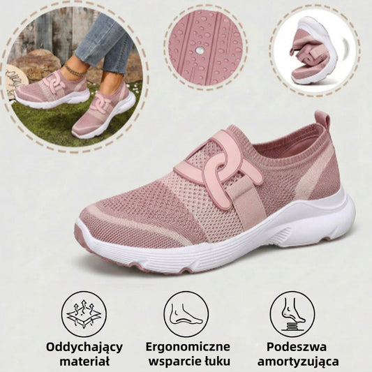 Ortopedyczne buty sportowe z siatki: z podparciem łuku stopy łagodzącym ból; miękkie wyściełanie.