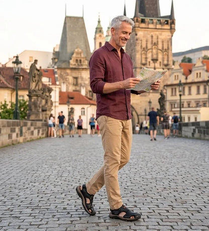 【⏰50% zniżki dzisiaj - Nie przegap!】Nowe wygodne skórzane sandały z 2026 roku✅ Szerokie palce + Regulacja na rzep + Wytrzymała, antypoślizgowa podeszwa + 🔴Wielopunktowe wsparcie łuku stopy