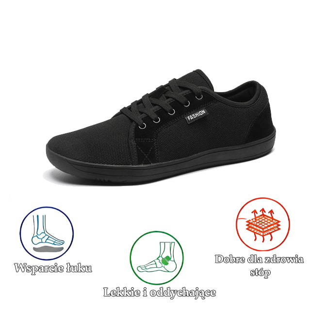 Ortopedyczne buty sportowe z siatki: z podparciem łuku stopy łagodzącym ból; miękkie wyściełanie.
